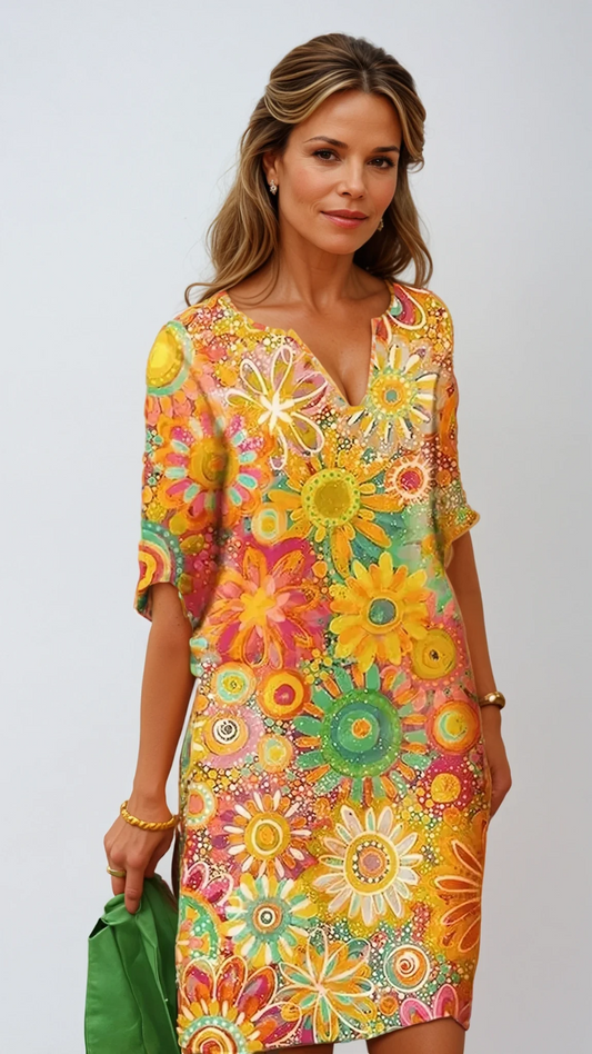 Robe Hannah | Décolleté en V & Fleurs | Élégance intemporelle | Coupe confortable | Style polyvalent