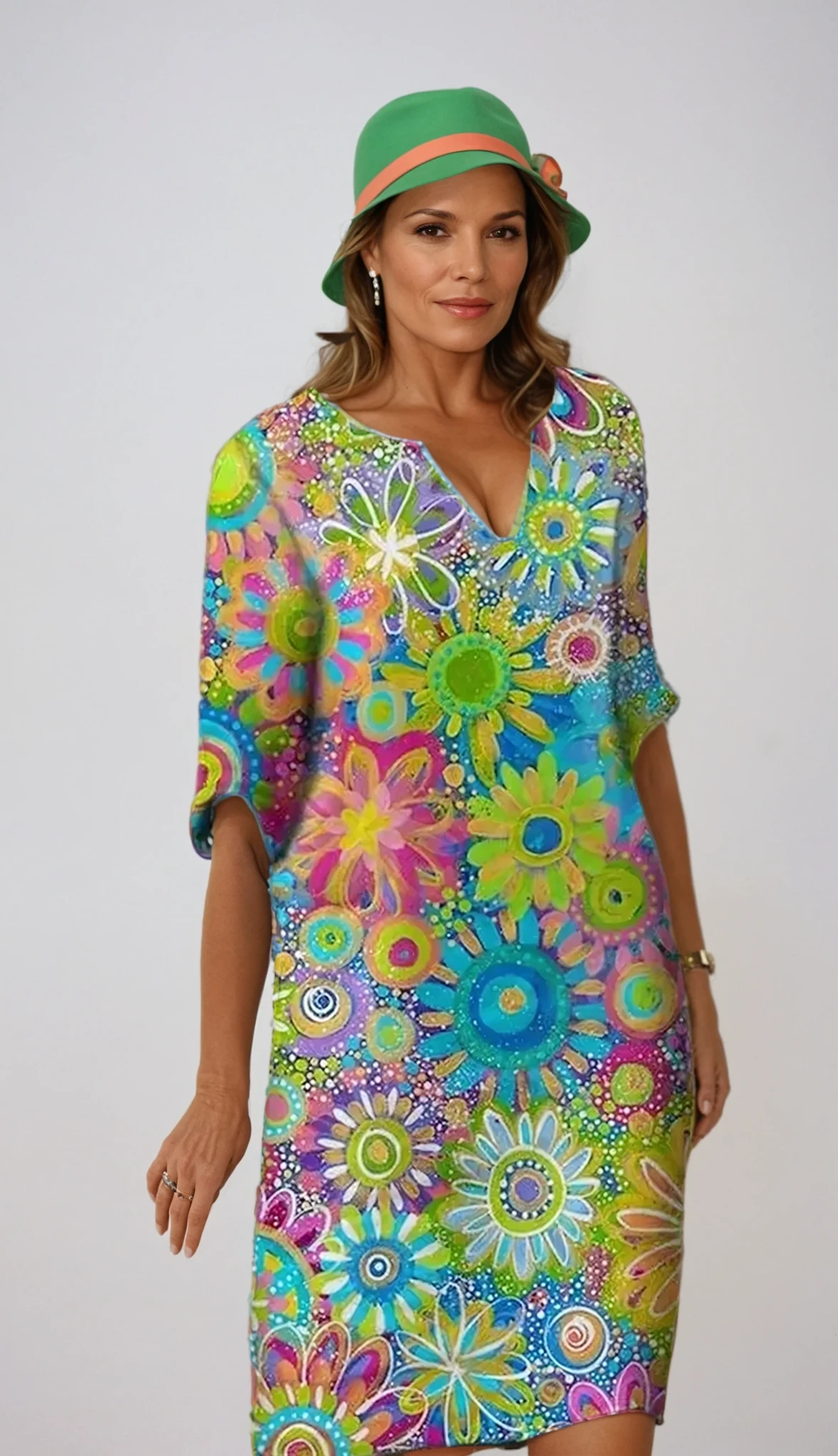 Robe Hannah | Décolleté en V & Fleurs | Élégance intemporelle | Confort optimal | Style polyvalent