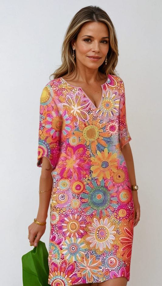 Robe Hannah | Décolleté en V & Fleurs | Élégance intemporelle | Coupe confortable | Style polyvalent