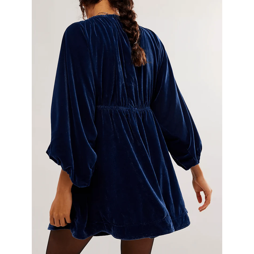 Robe d'hiver pour femmes à décolleté en V et manches bouffantes | Mini