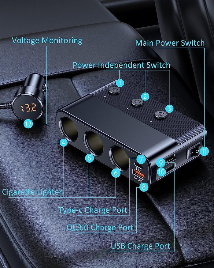 7-in-1 car adapter for cigarette lighter