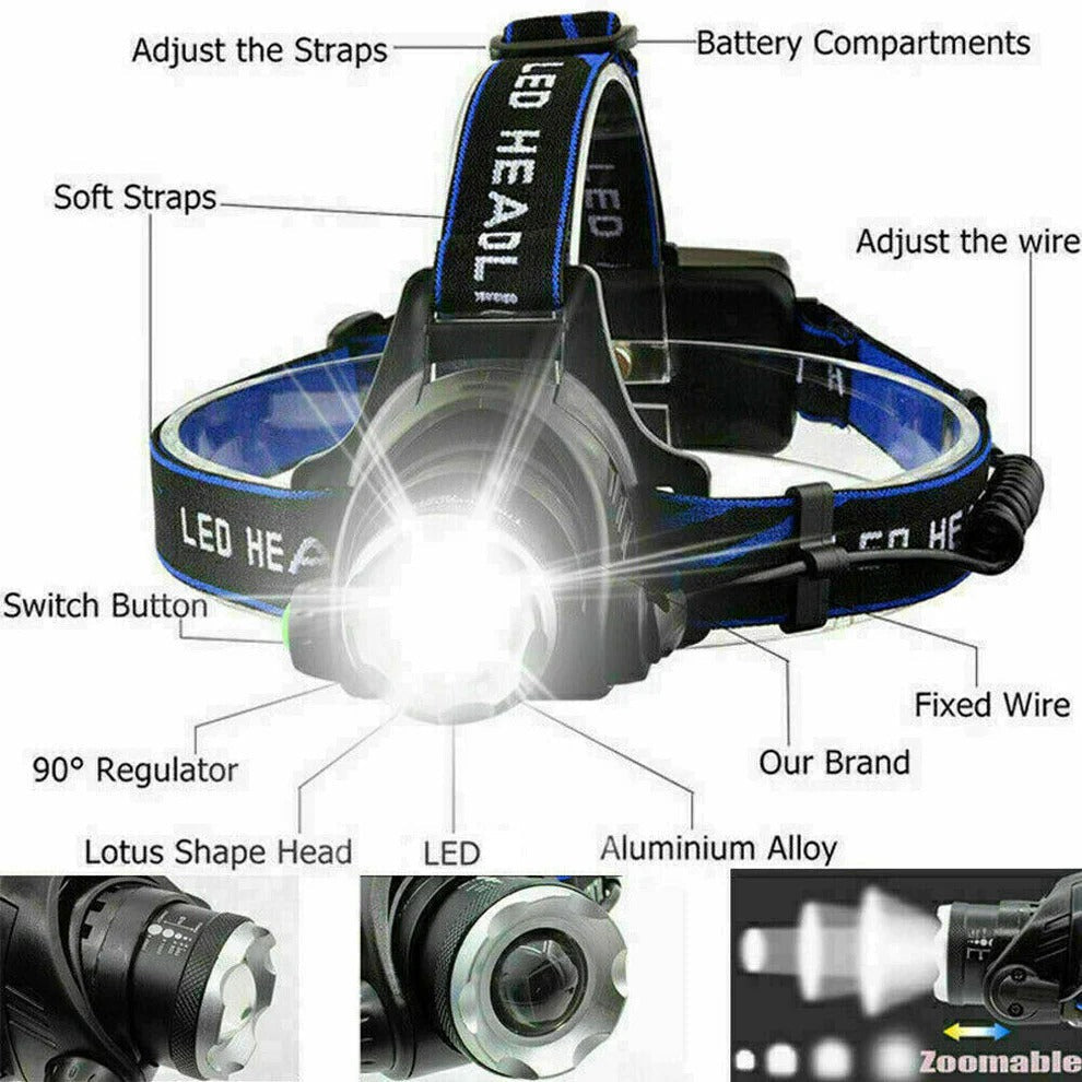 990000LM Lampe Frontale Rechargeable LED