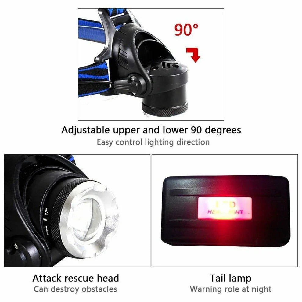 990000LM Lampe Frontale Rechargeable LED