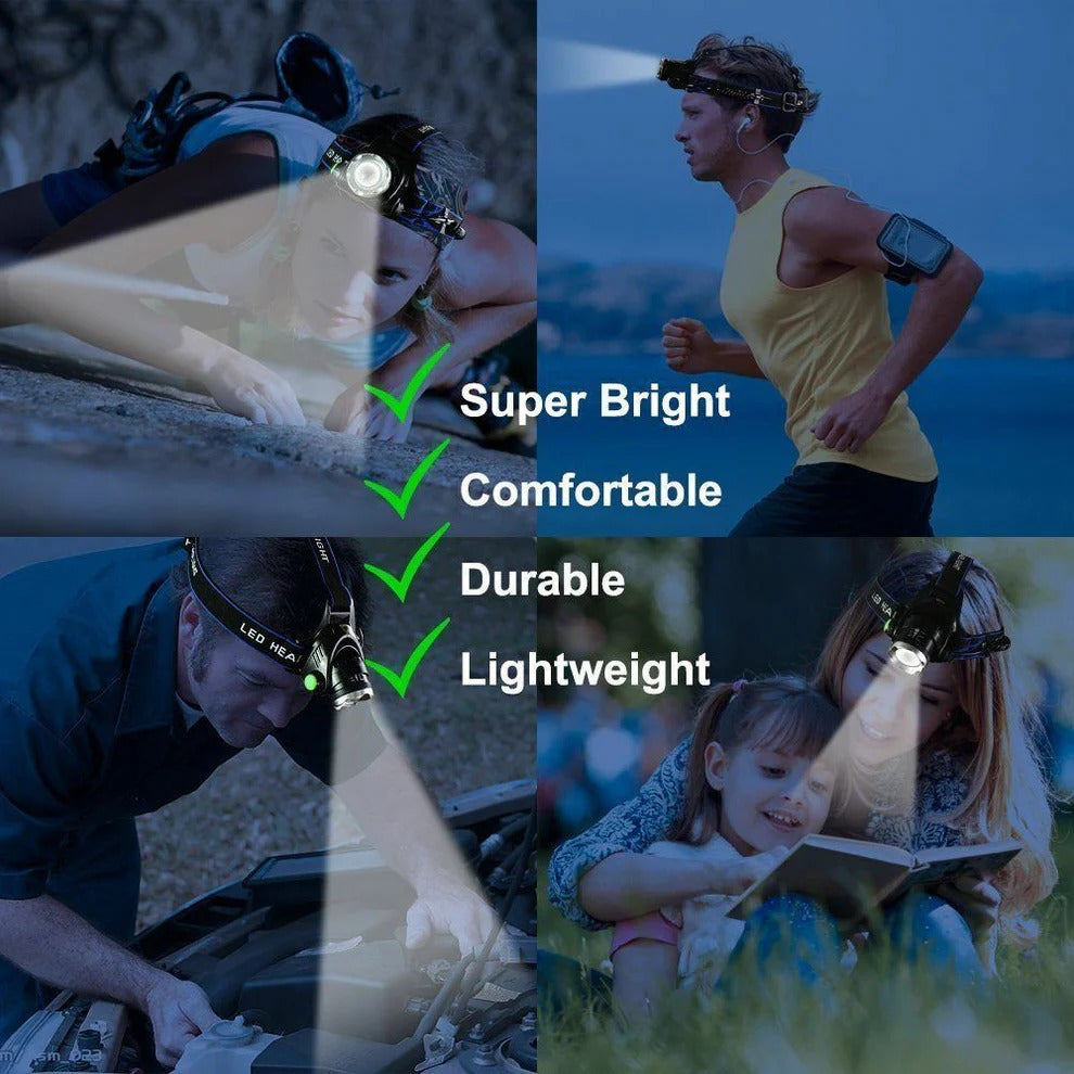 990000LM Lampe Frontale Rechargeable LED