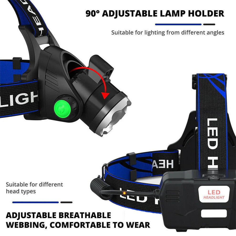 990000LM Lampe Frontale Rechargeable LED