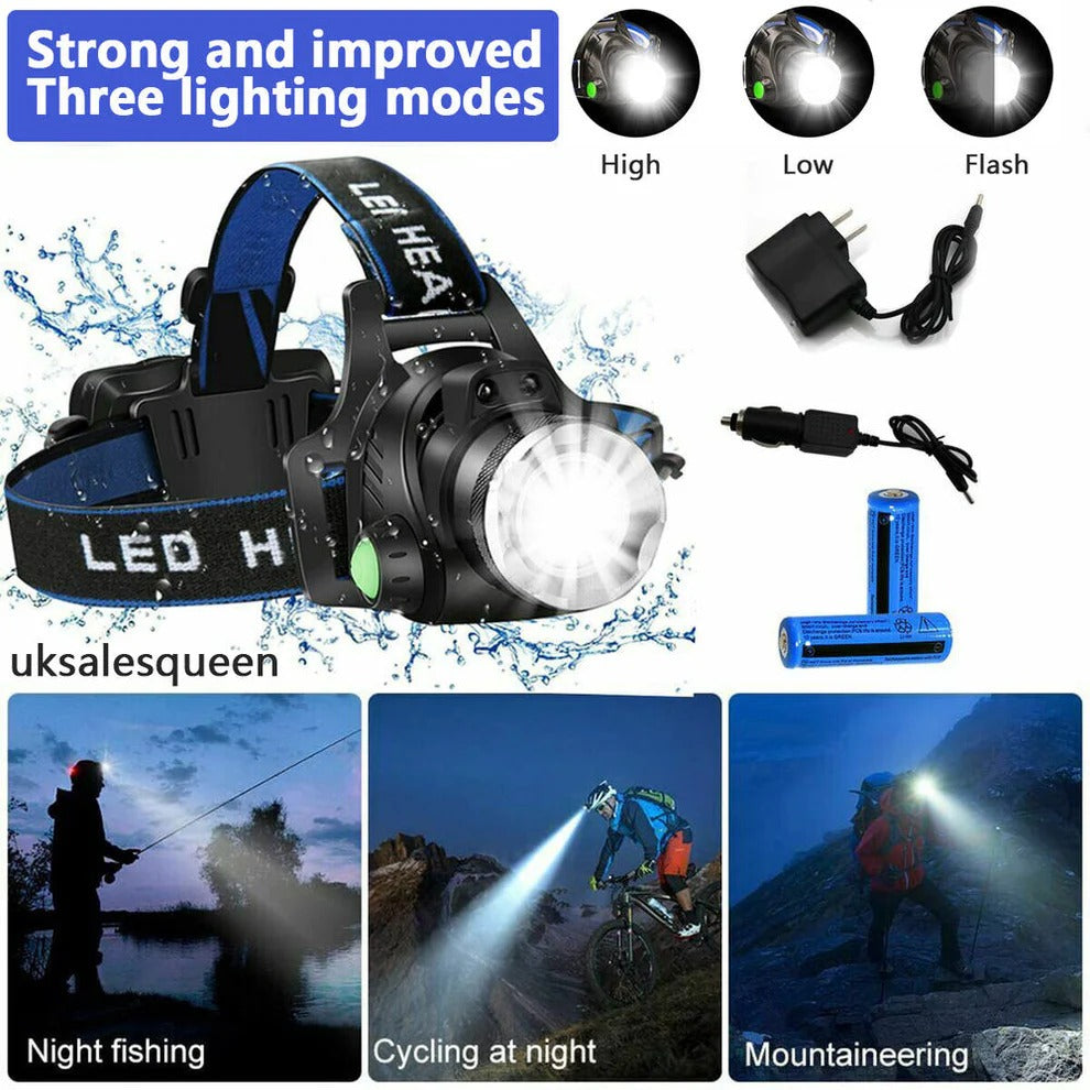 990000LM Lampe Frontale Rechargeable LED