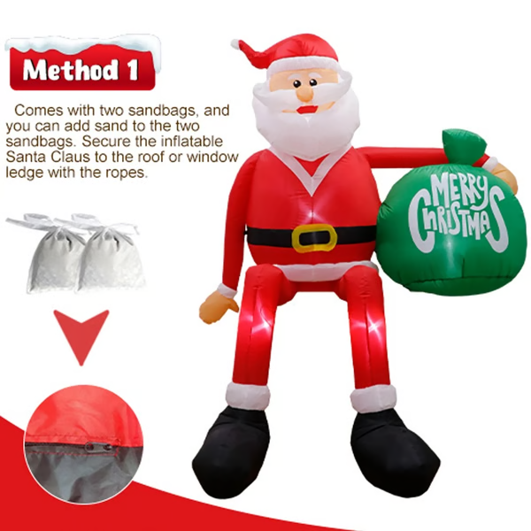 Géant de 8 pieds LED Père Noël Grimpant Gonflable – Décoration de Noël Extérieure Premium