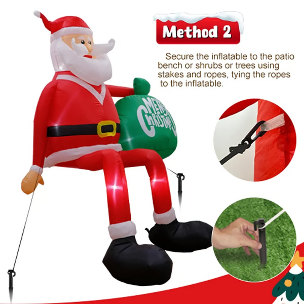 Géant de 8 pieds LED Père Noël Grimpant Gonflable – Décoration de Noël Extérieure Premium