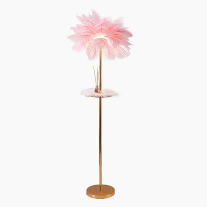 Lampe sur pied en plumes d'autruche avec plateau, scandinave, 3 couleurs