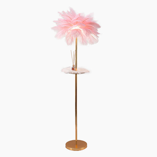 Lampe sur pied en plumes d'autruche avec plateau, scandinave, 3 couleurs