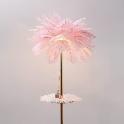Lampe sur pied en plumes d'autruche avec plateau, scandinave, 3 couleurs