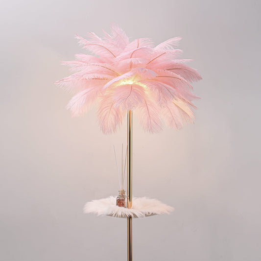 Lampe sur pied en plumes d'autruche avec plateau, scandinave, 3 couleurs