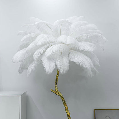Lampe sur pied en plumes d'autruche cuivre laiton luxe 70", 4 couleurs