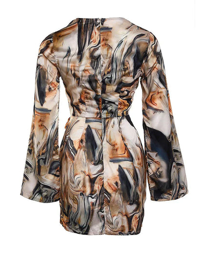Brigitte | Robe portefeuille avec imprimé marbre abstrait