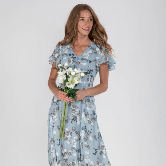 Maxi Dress with V-Neckline and Floral Print for Women