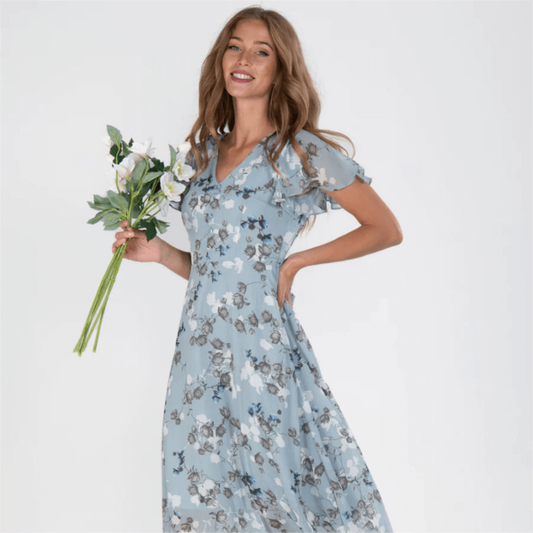 Maxi Dress with V-Neckline and Floral Print for Women