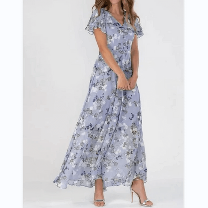 Maxi Dress with V-Neckline and Floral Print for Women