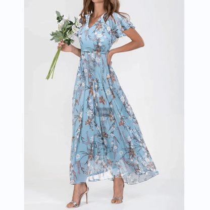 Maxi Dress with V-Neckline and Floral Print for Women