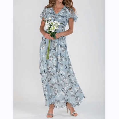 Maxi Dress with V-Neckline and Floral Print for Women