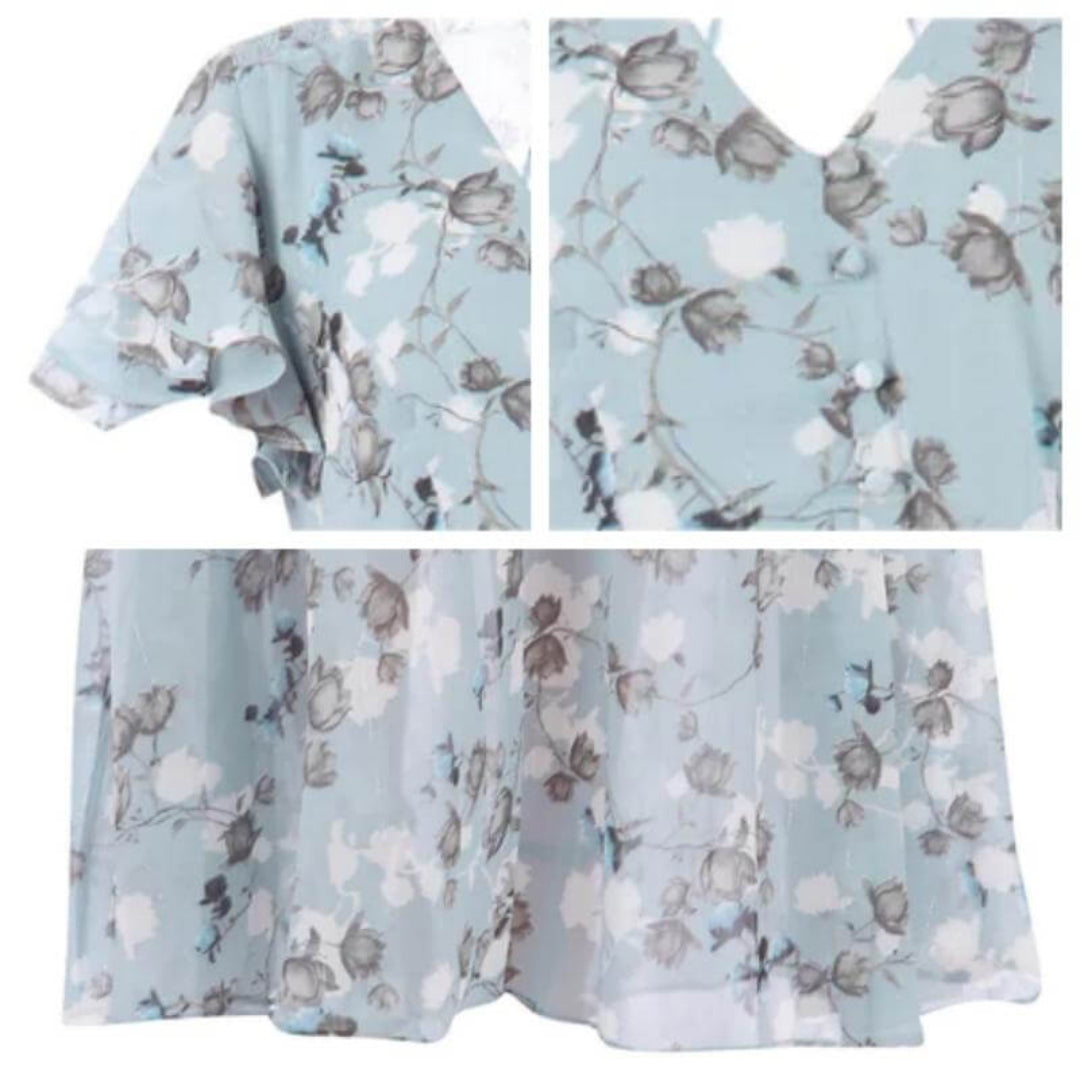 Maxi Dress with V-Neckline and Floral Print for Women