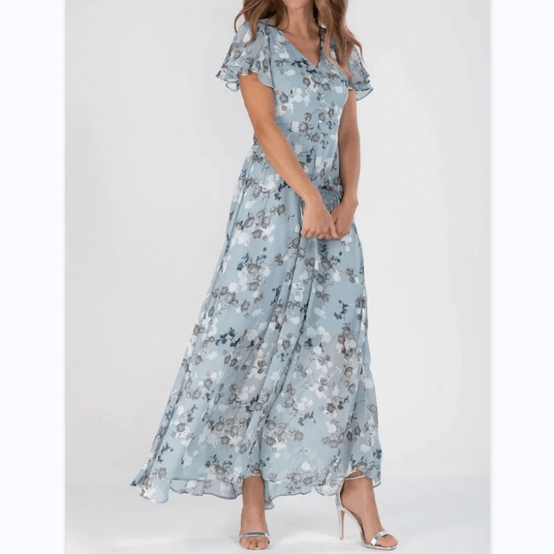 Maxi Dress with V-Neckline and Floral Print for Women