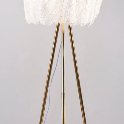Lampe sur pied en plumes d'autruche style scandinave trépied, blanche