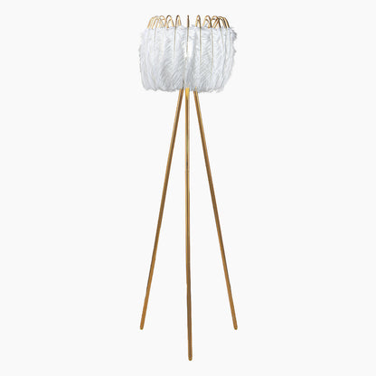 Lampe sur pied en plumes d'autruche style scandinave trépied, blanche