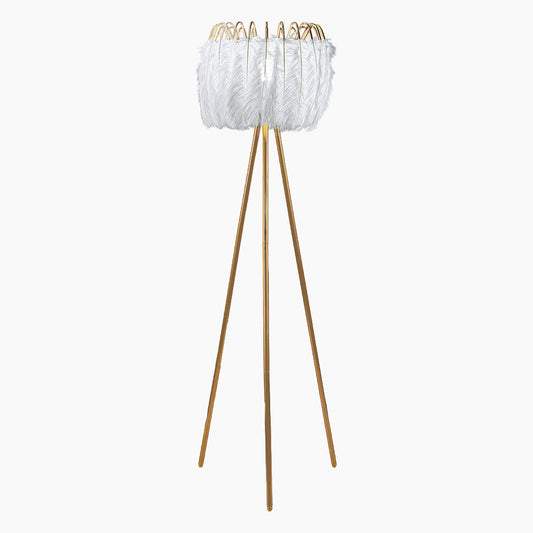 Lampe sur pied en plumes d'autruche style scandinave trépied, blanche